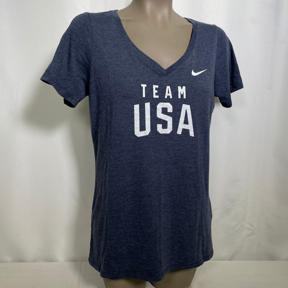 Team USA Olympics Nike Heather Blue Tri-Blend Athletic Cut T-Shirt Women's LARGE - Picture 5 of 9